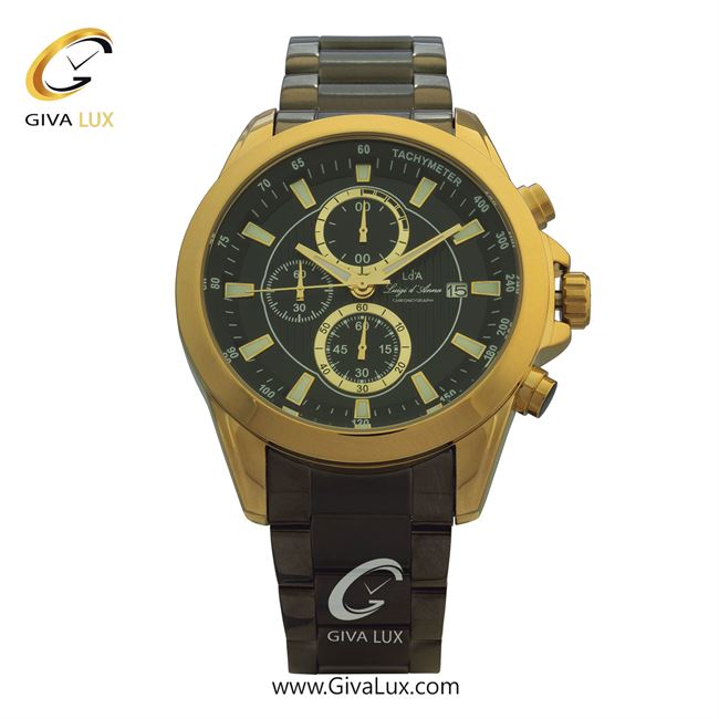 ساعت مچی اورجینال مردانه LdA سه موتوره کرنوگراف طلایی | مشکی| مشکی| کد رفرنس 2432